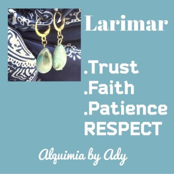 Larimar brass stud earrings/ self confidence healing crystals - Picture 4 of 4